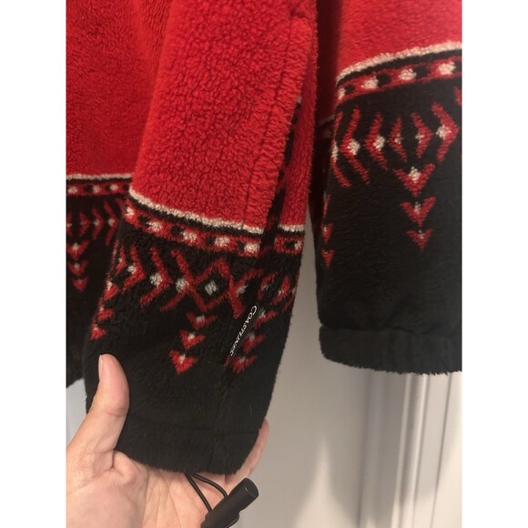 VTG Coastlines Canada Women’s M Red Fleece Jacket Native American Western Cabin - Picture 8 of 8
